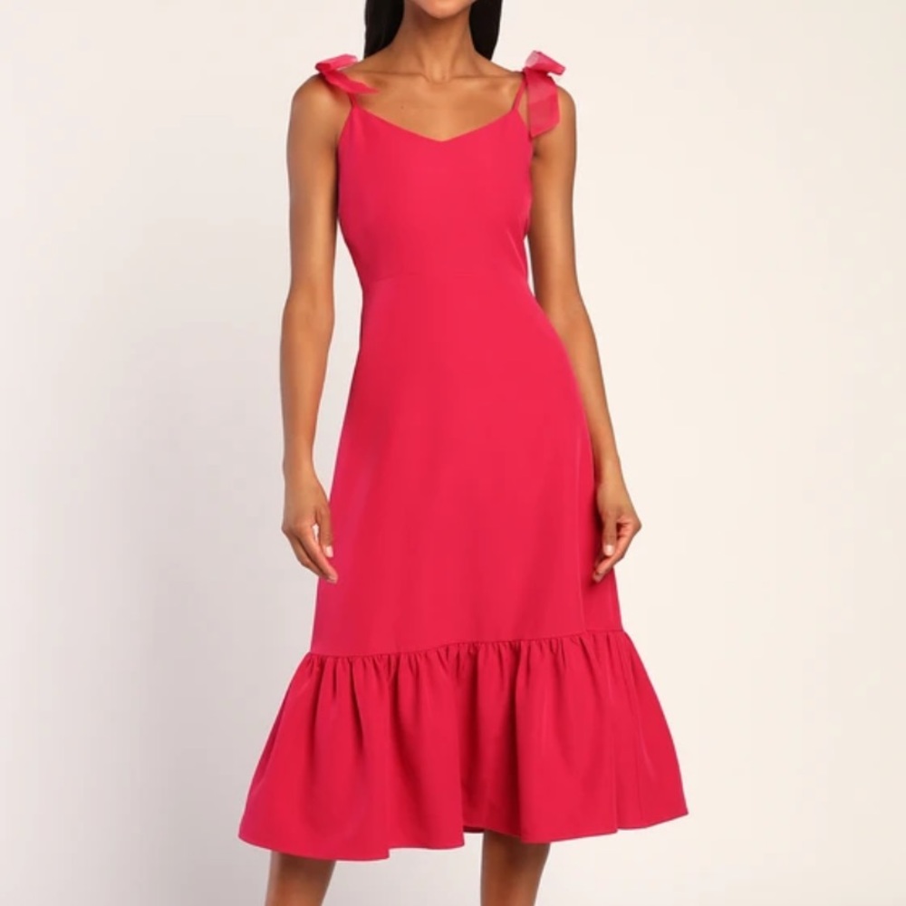 Lulus hot pink bow dress midi size large